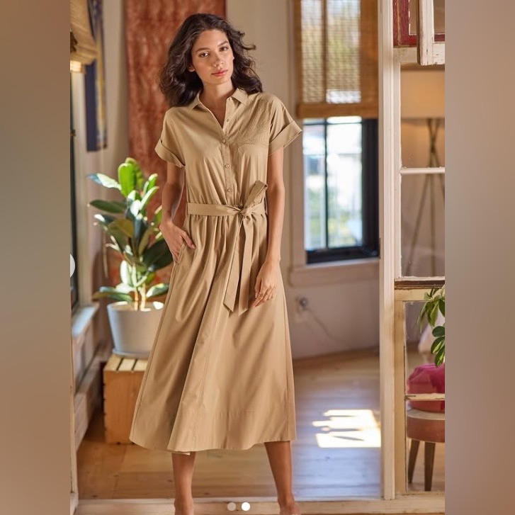 Lysse Thalassa Midi Shirt Dress Beige Nwts Sz S
